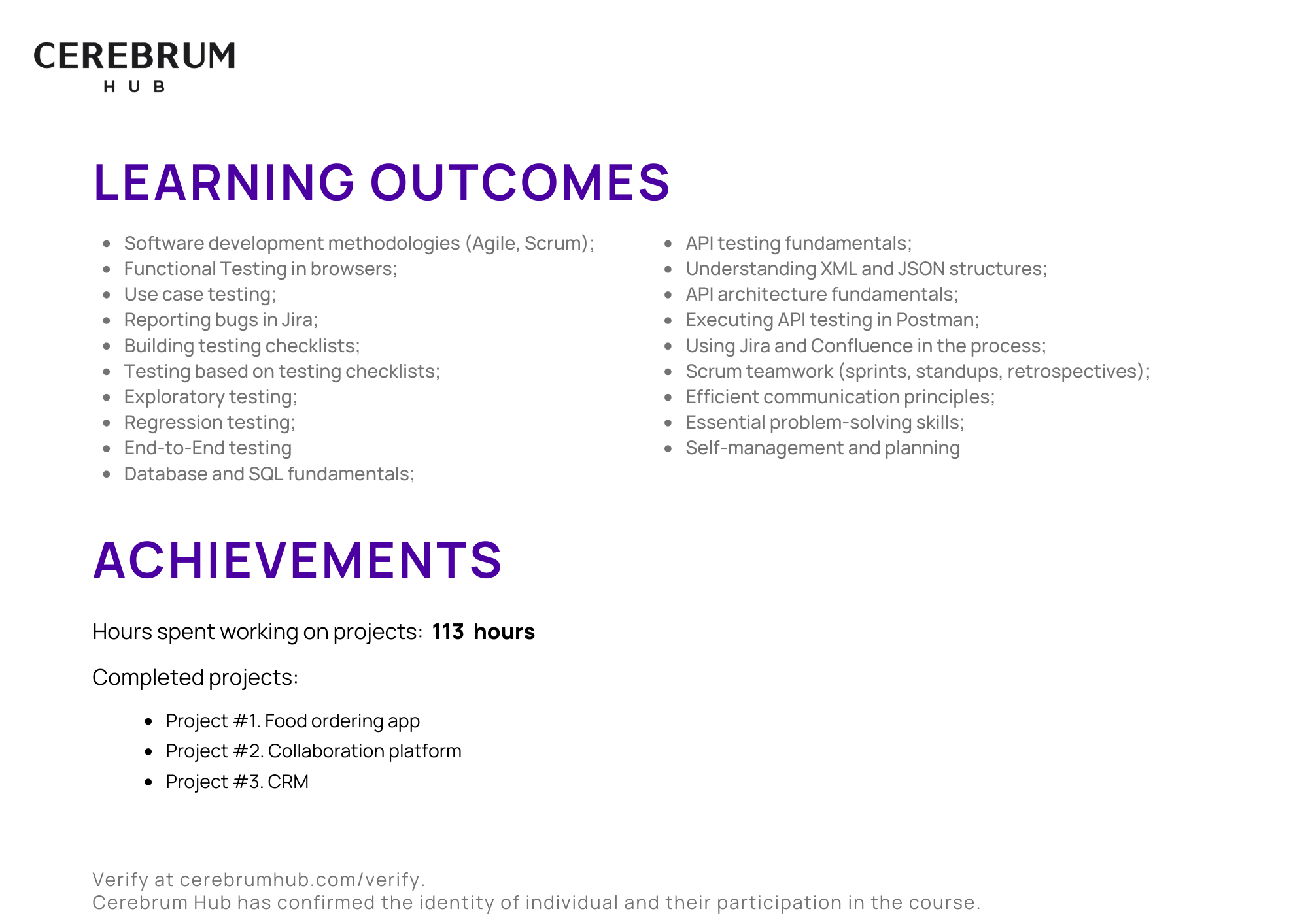 Certificate 2: Manual QA engineer learning outcomes