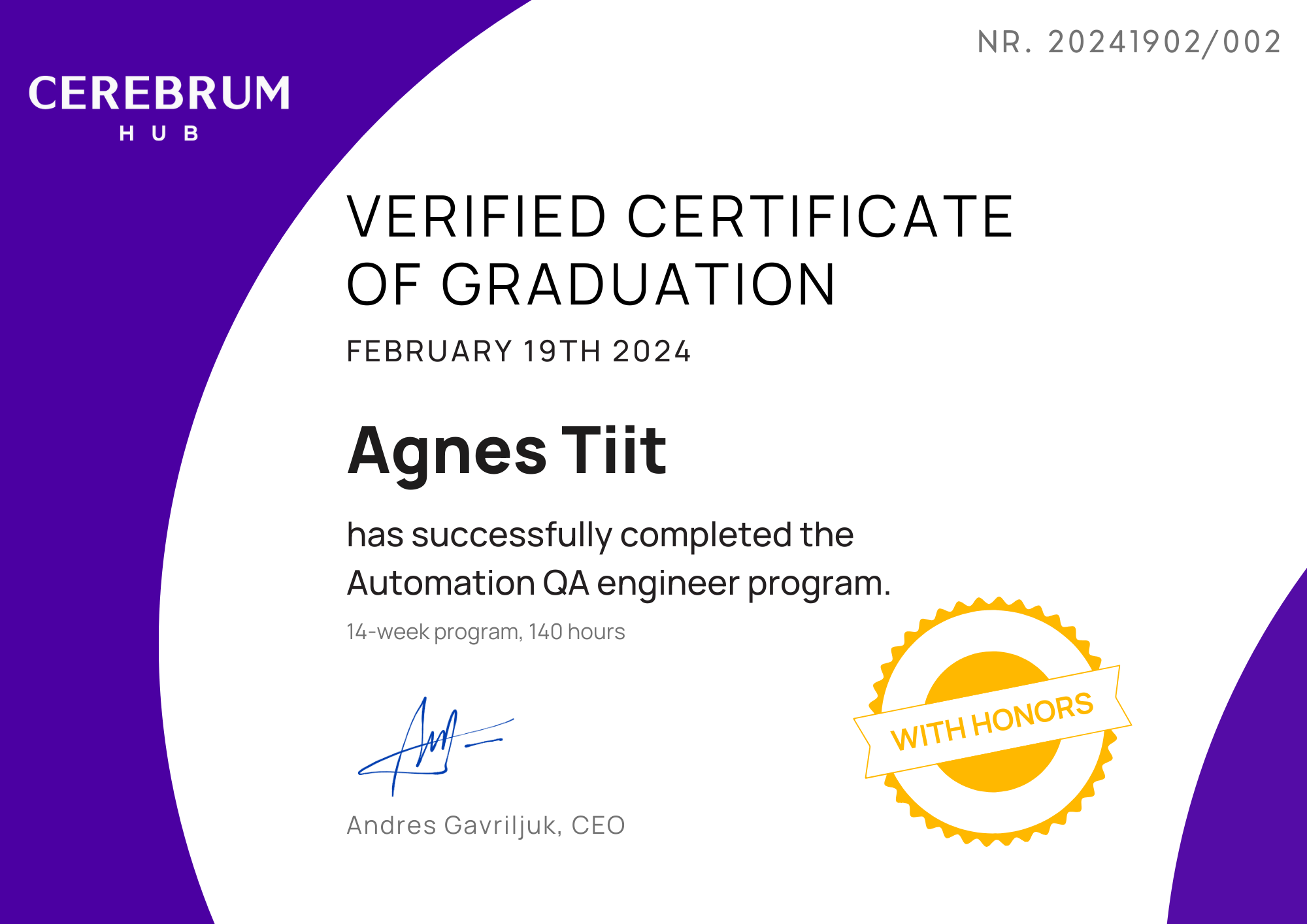 Certificate 3: Automation QA engineer certificate